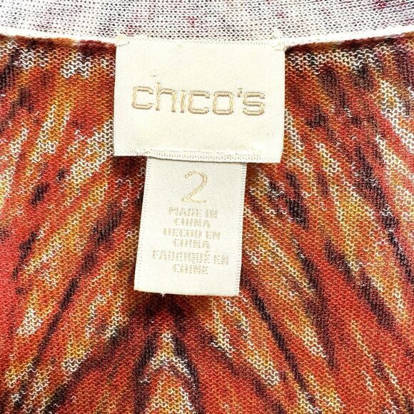 CHICOS Open Front Multicolor Print Cardigan Sweater Lightweight 3/4 Sleeves Boho - Picture 8 of 8